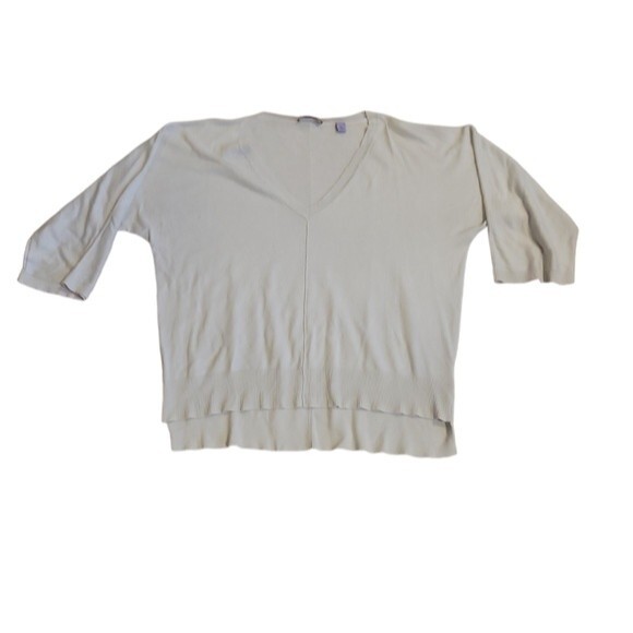 Cullen Women's grey silk blend 3/4 sleeve v neck sweater Size M - Picture 2 of 10